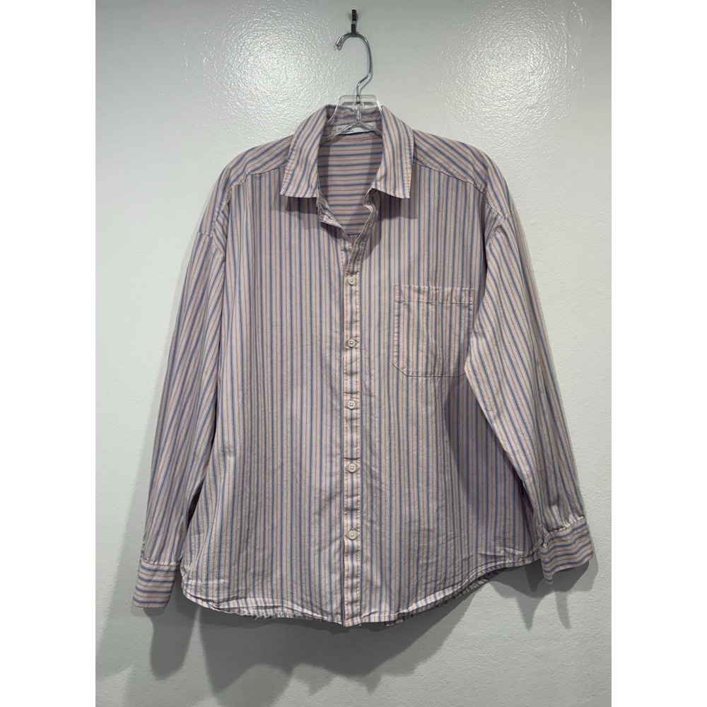 Oak + Fort Cotton Oversized Poplin Shirt Button Up Pink Blue Medium Minimalist